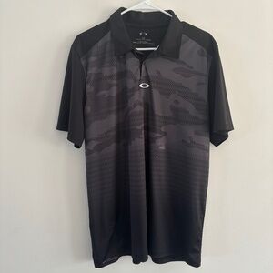 Oakley Men’s Golf Polo – Black Camo Pattern, Size L, Performance Fit
